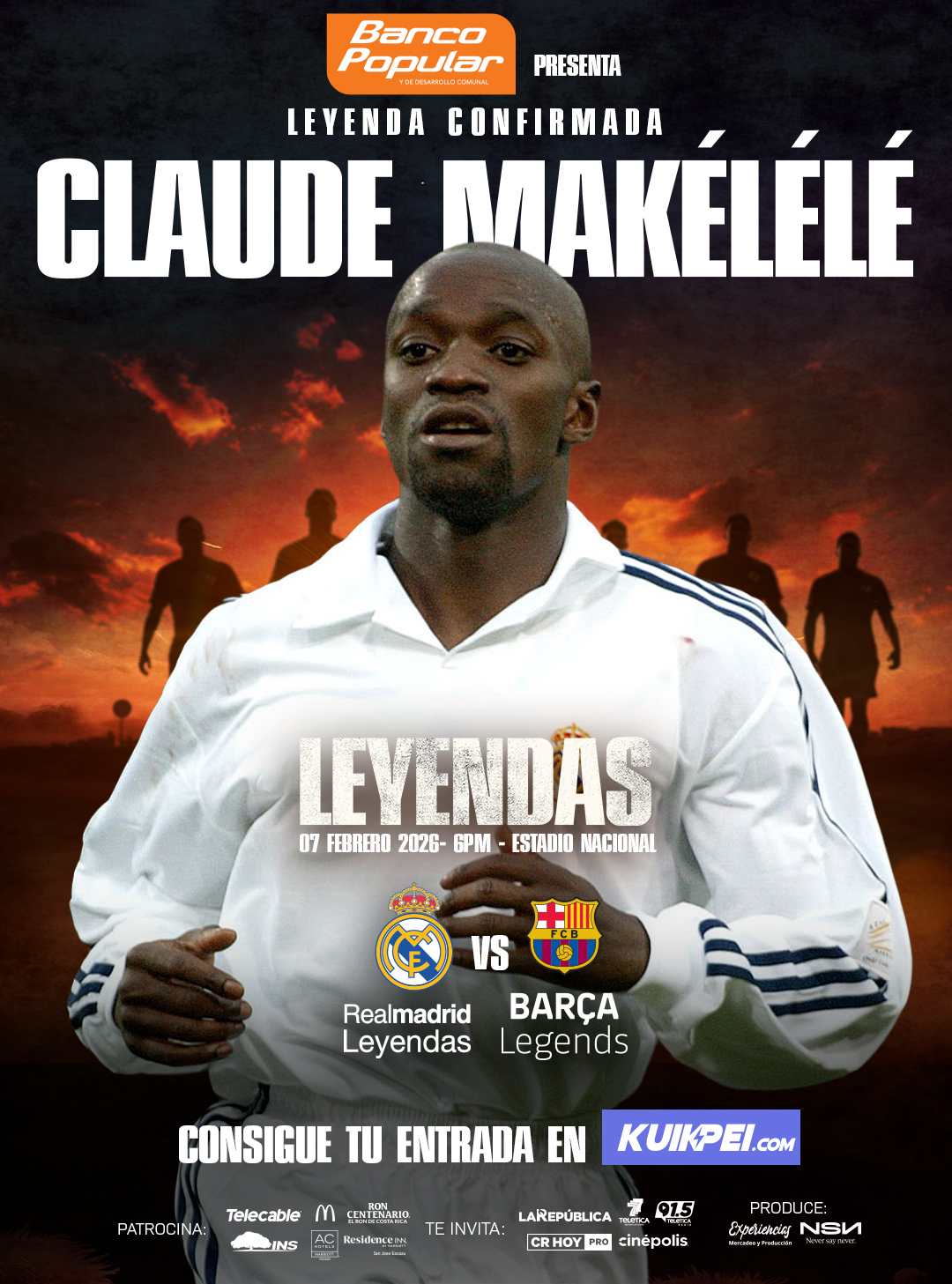 REAL MADRID LEYENDAS VS BARÇA LEGENDS MAKÉLÉLÉ SERÁ UNA DE LAS GRANDES FIGURAS DEL REAL MADRID LEYENDAS EN COSTA RICA